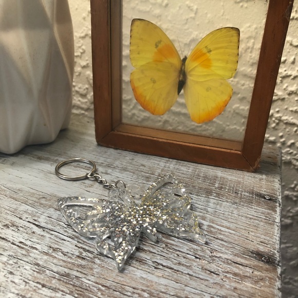 Silver Glitter Butterfly Keychain - Also available as a necklace or ornament - Picture 13 of 15